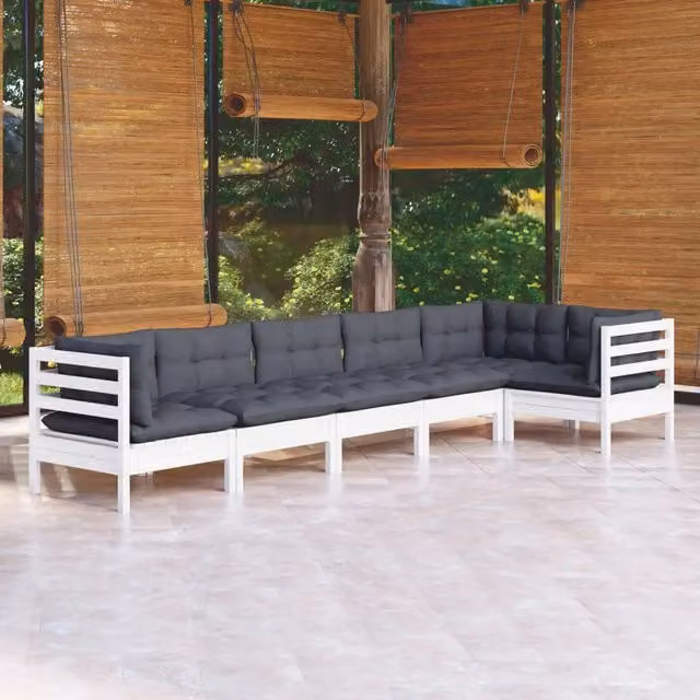 Set Divani da Giardino 6 pz con Cuscini Bianchi Legno di Pino 3096395