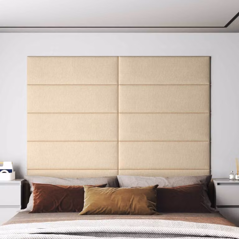 Set di 12 pannelli per testiera da parete vidaXL in tessuto beige, L: 90 cm, H: 30 cm