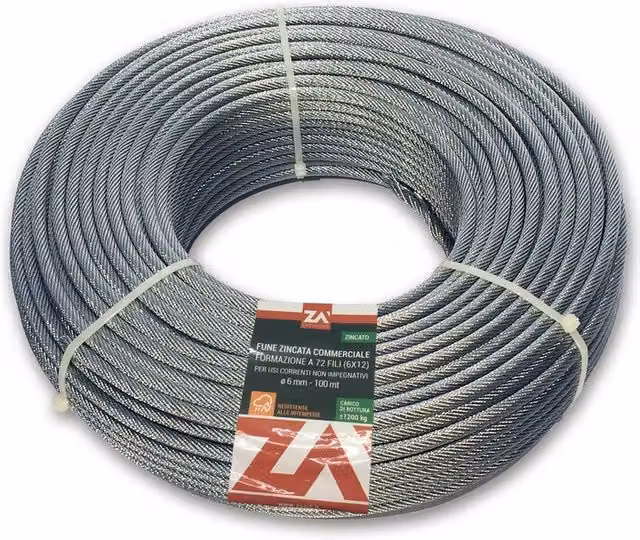 Fune in acciaio zincato antigiro 133F Ø 6 mm, lunghezza 100 m, colore argento