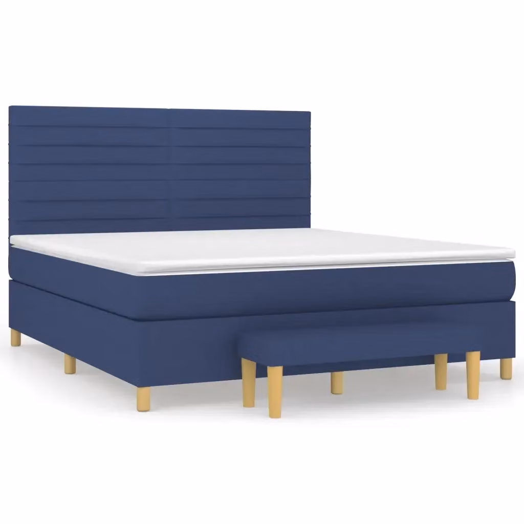 vidaXL Letto Ibrido con Materasso e Giroletto a Molle in Tessuto Blu e Bianco, L/P/H: 160 x 200 x 128 cm – 2