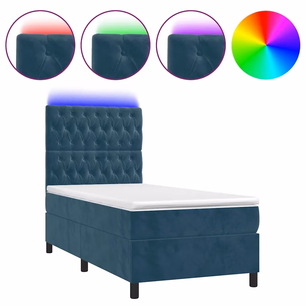 Letto Ibrido vidaXL in Velluto Blu con Materasso, Illuminazione LED Sotto il Letto e Porte USB, L/P: 90 x 200 cm – 2