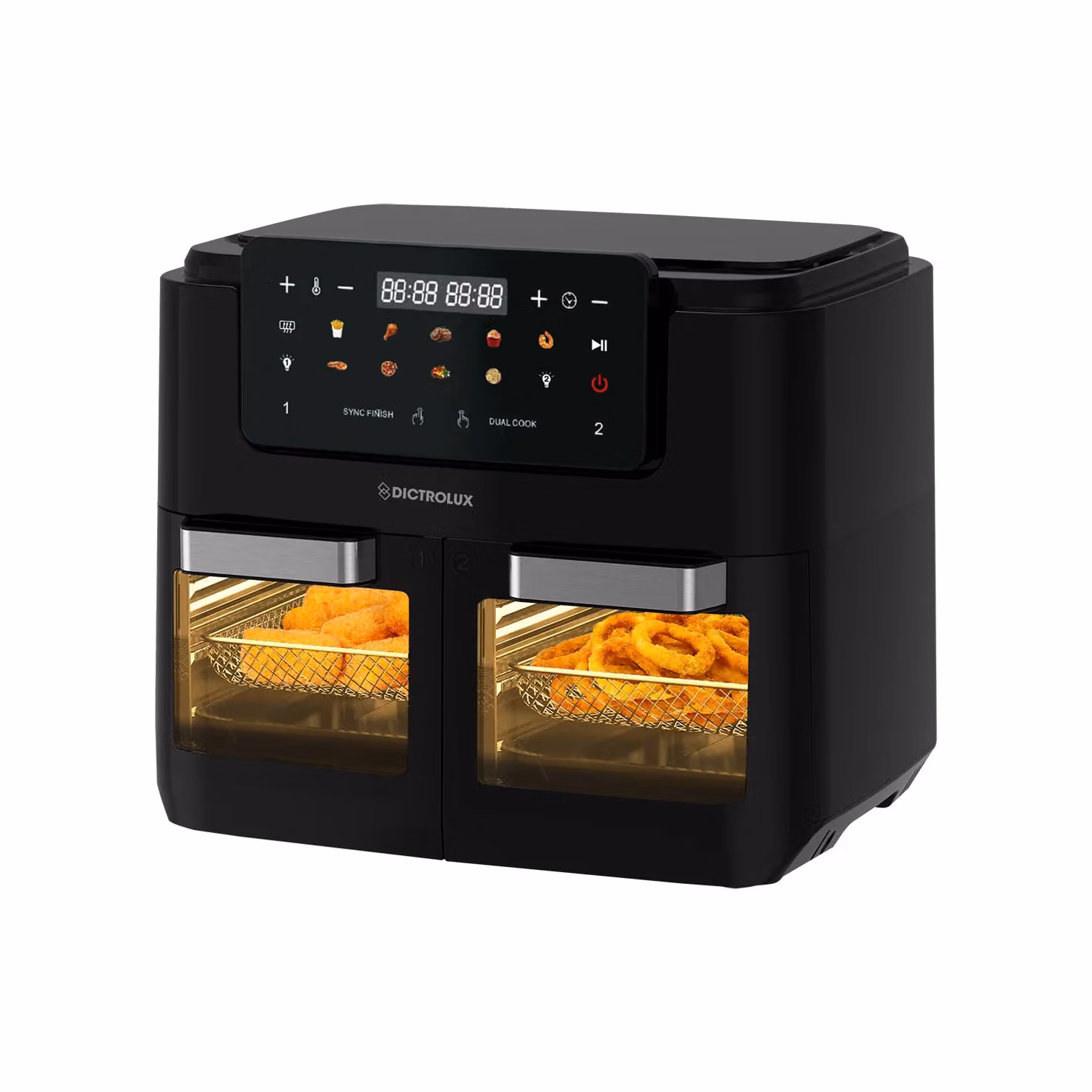 Friggitrice ad aria multifunzione DICTROLUX Fry Cook da 12 litri, 2600 Watt, Dual Zone con display LED a colori, colore nero