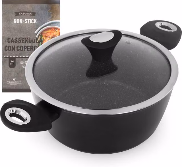 Casseruola antiaderente KASANOVA Collection nera con coperchio in vetro, diametro 24 cm