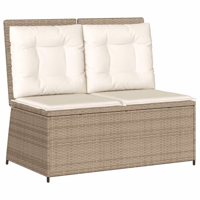 Panca Reclinabile da Giardino con Cuscini Beige in Polyrattan