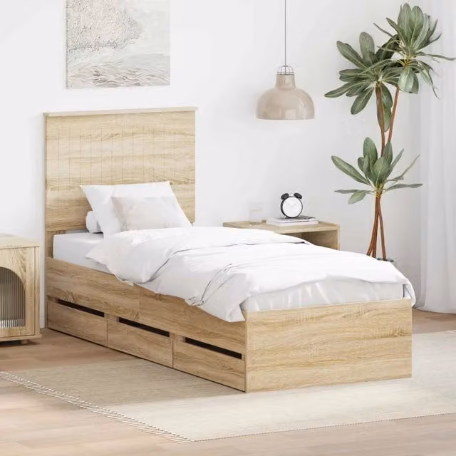 Struttura del letto con cassetto-Giroletto con contenitore-Rete del Letto Rovere Sonoma 75 x 190 cm 217151