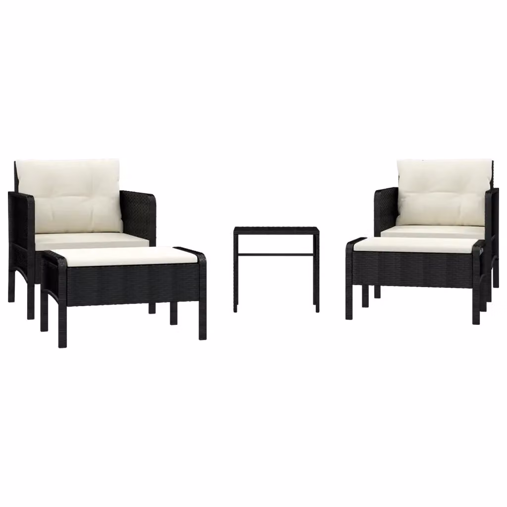 Set da giardino moderno vidaXL composto da 5 pezzi in polyrattan nero con cuscini inclusi e tavolino da caffè – 2