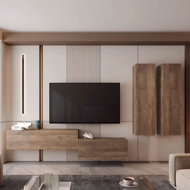 Parete Attrezzata Modulabile Gasoraba DMORA per Soggiorno, Marrone, Design Moderno