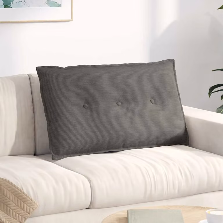 vidaXL Cuscino per Schiena Grigio con Rivestimento in Velluto a Costine in Poliestere L: 80 cm, P: 50 cm, H: 19 cm