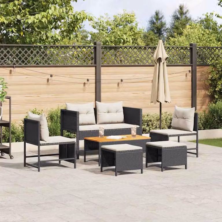 Maison Exclusive - Set da giardino composto da 6 pezzi. Divano e poltrone in rattan sintetico, colore nero e crema