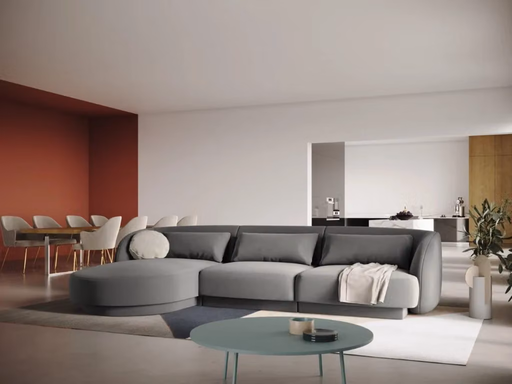 Divano angolare sinistro Tulum Cosmopolitan Design in velluto grigio, 4 posti, L 255 x P 70 x H 99 cm – 2