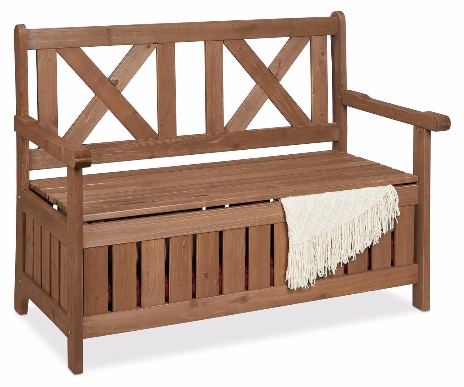 Panchina da giardino con contenitore in legno - 2 posti - 85 x 115 x 60 cm - Pino - Con schienale - Marrone scuro