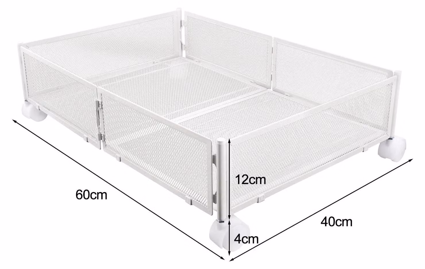 Contenitore portaoggetti sottobordo - Contenitore su ruote - Metallo - Pieghevole - 60x40x17 cm - Bianco