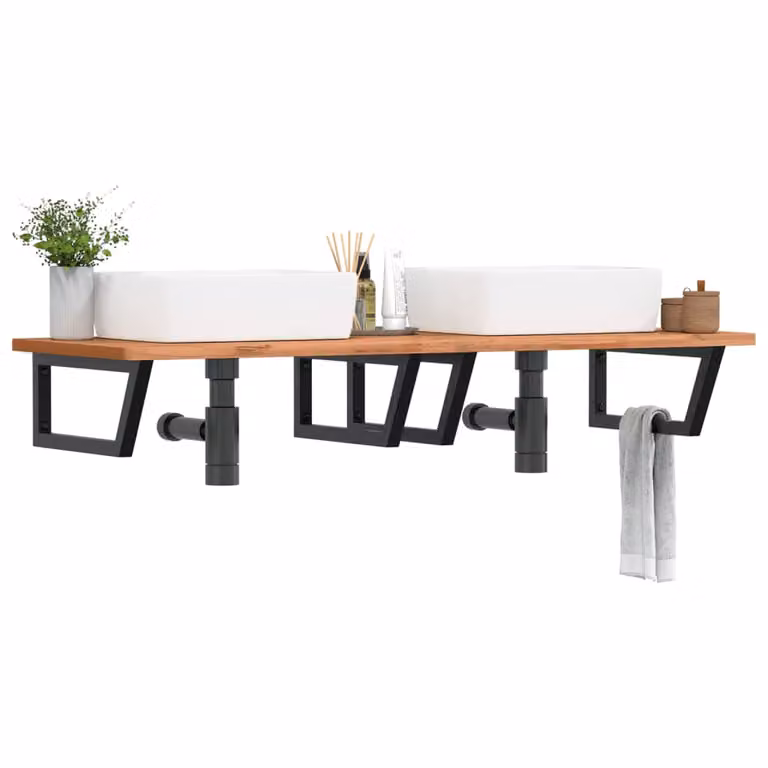 Set di 2 mensole per lavabo vidaXL a forma di trapezio in acciaio nero, L 50 x P 50 x H 20 cm