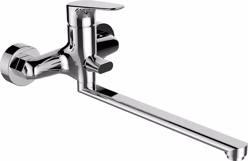 Miscelatore da bagno di design per montaggio a parete con bocca mobile senza set doccia cromo