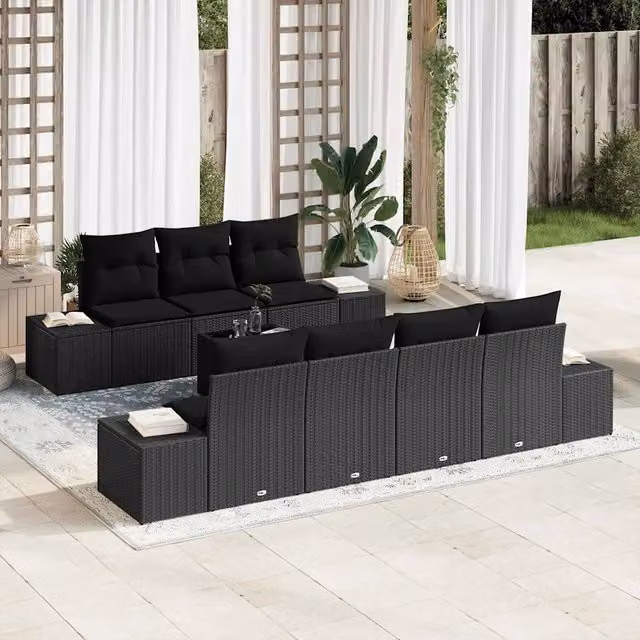 Set Divano da Giardino 8 pz Nero polyrattan 3346973