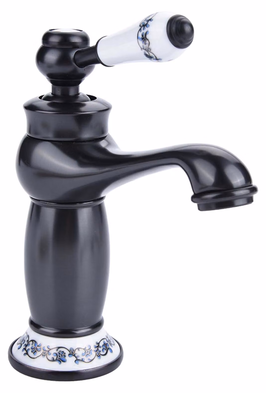 Miscelatore monocomando per lavabo con motivo floreale, colore nero