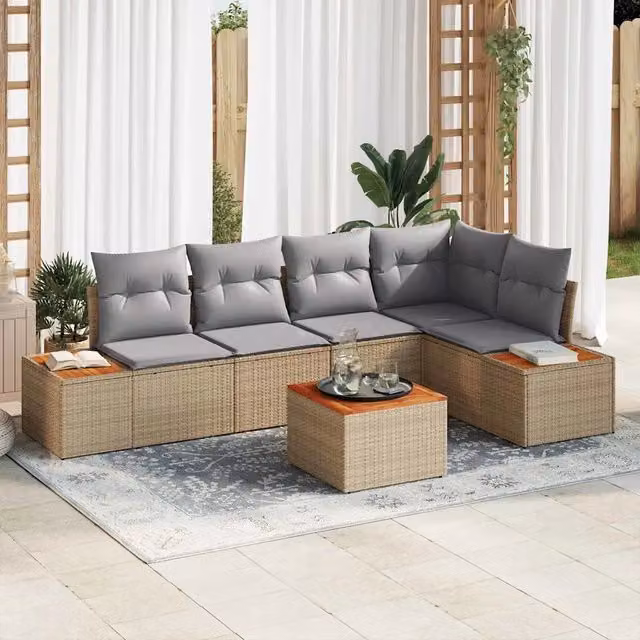 Set Divano da Giardino 6 pz Beige Poly Rattan 3348091