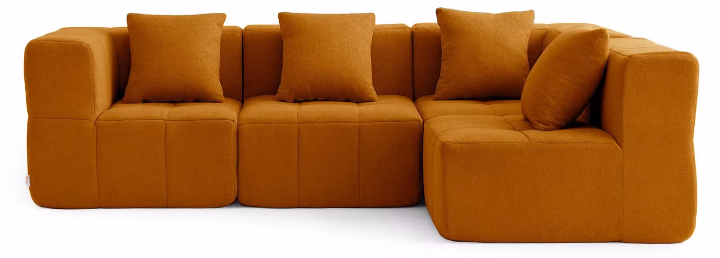 Divano ad angolo modulare a 4 posti MILYSOFA SOFABULOUS, raffinato tessuto a riccioli, color cannella