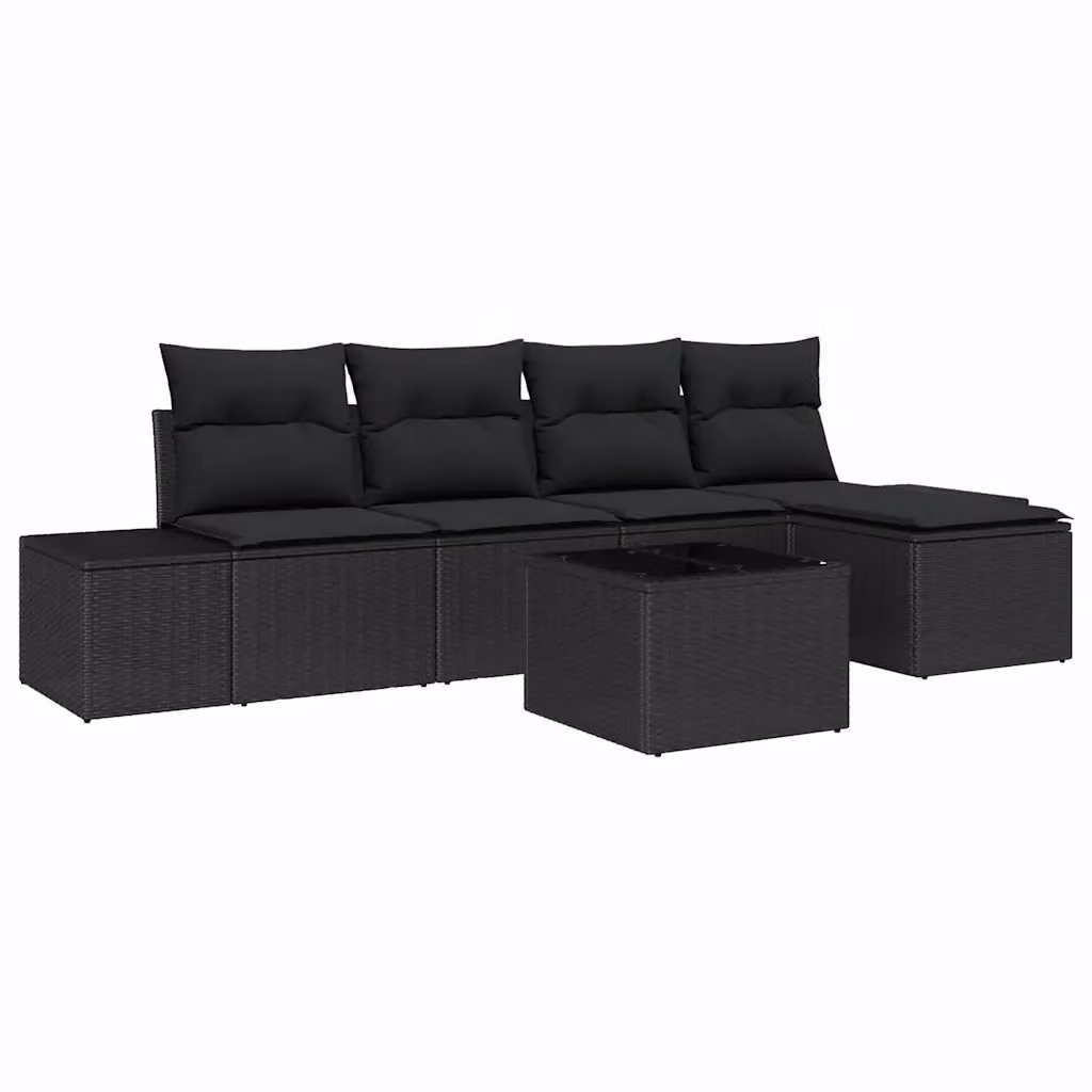 Set Divano da Giardino a L vidaXL in Polyrattan Nero con Cuscini e Tavolino da 6 Pezzi – 2