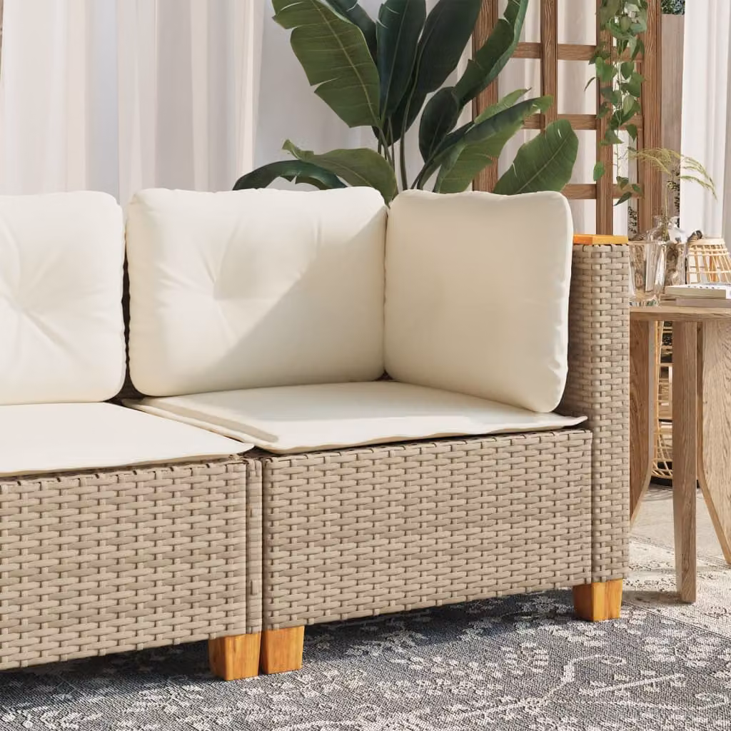 vidaXL Divano Angolare da Giardino in Polyrattan con Cuscini Beige e Struttura in Legno di Acacia