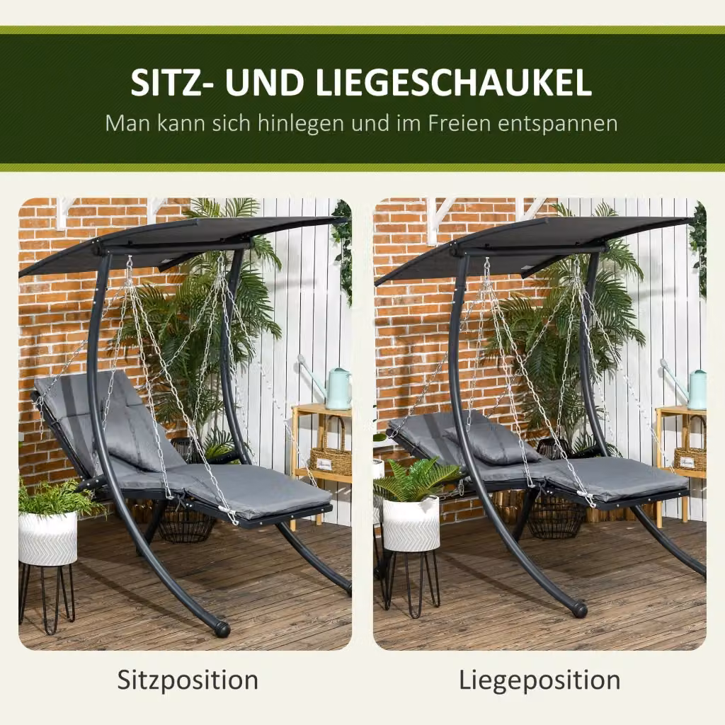 Altalena da giardino REDOM in acciaio grigio con cuscini e tenda parasole L/P/H: 120 x 145 x 169 cm – 2