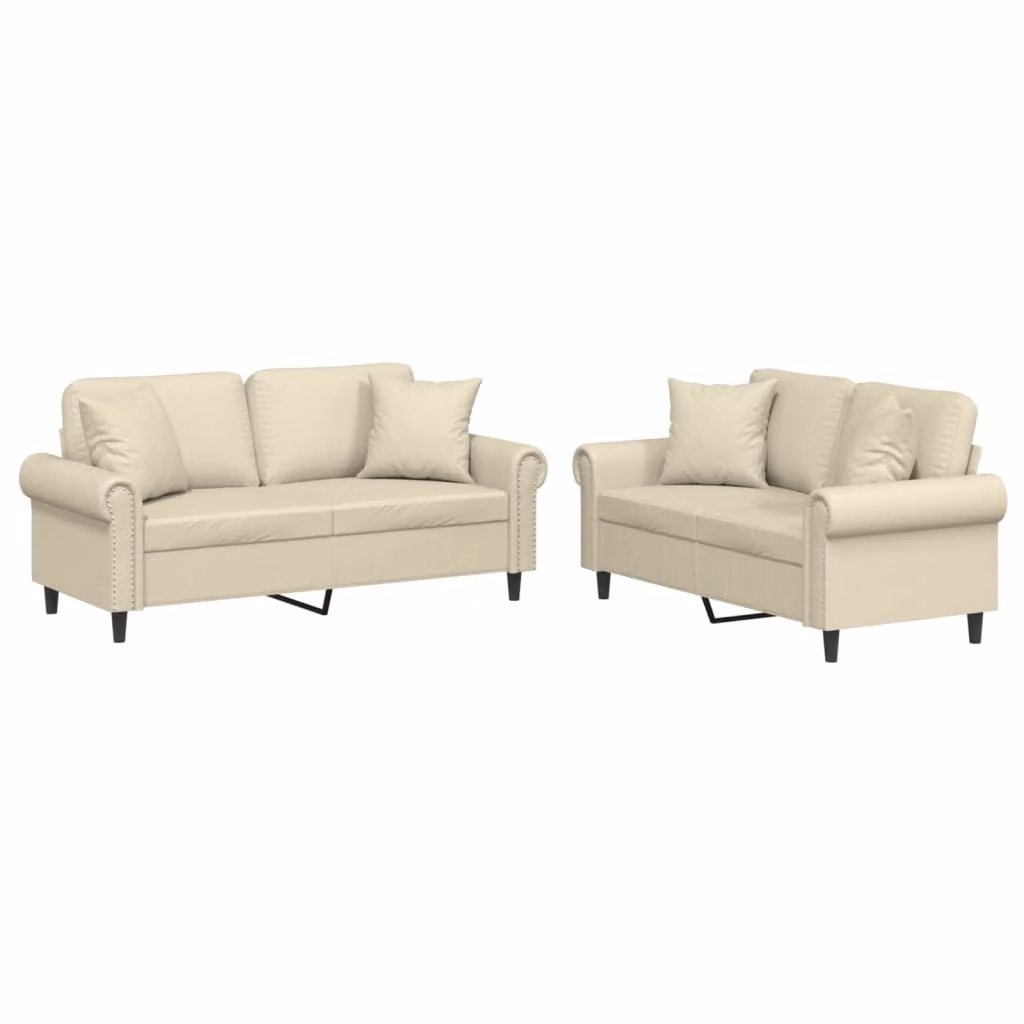 Set di Divani 2 pz con Cuscini Crema in Pelle finta