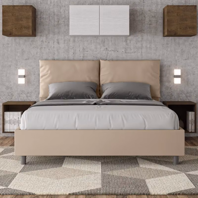 Letto matrimoniale imbottito Ityhome Antea in similpelle beige L/P/H: 160 x 222 x 110 cm – 2