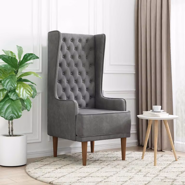 Sedia Chesterfield vidaXL in velluto Grigio con schienale alto trapuntato a bottoni e braccioli