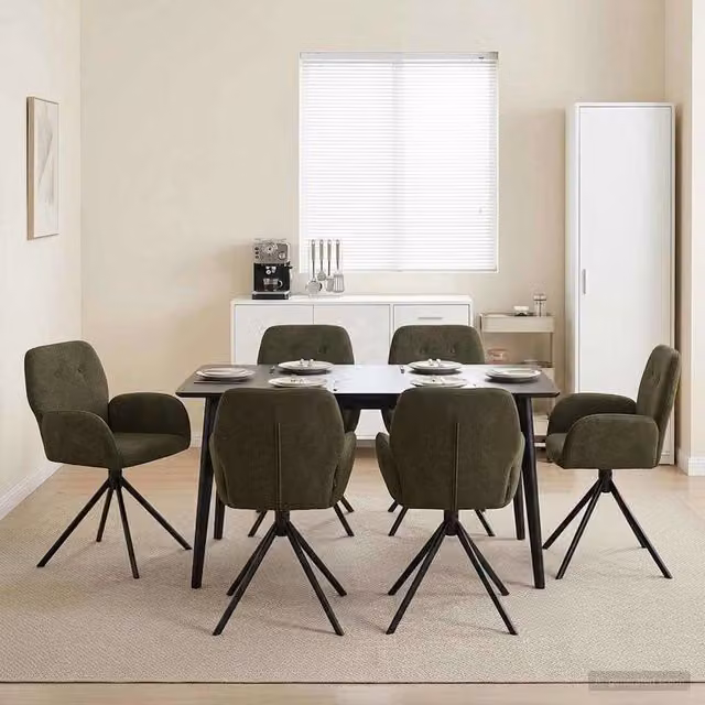 Set di 6 sedie da pranzo girevoli vidaXL in microfibra verde con braccioli e base in metallo