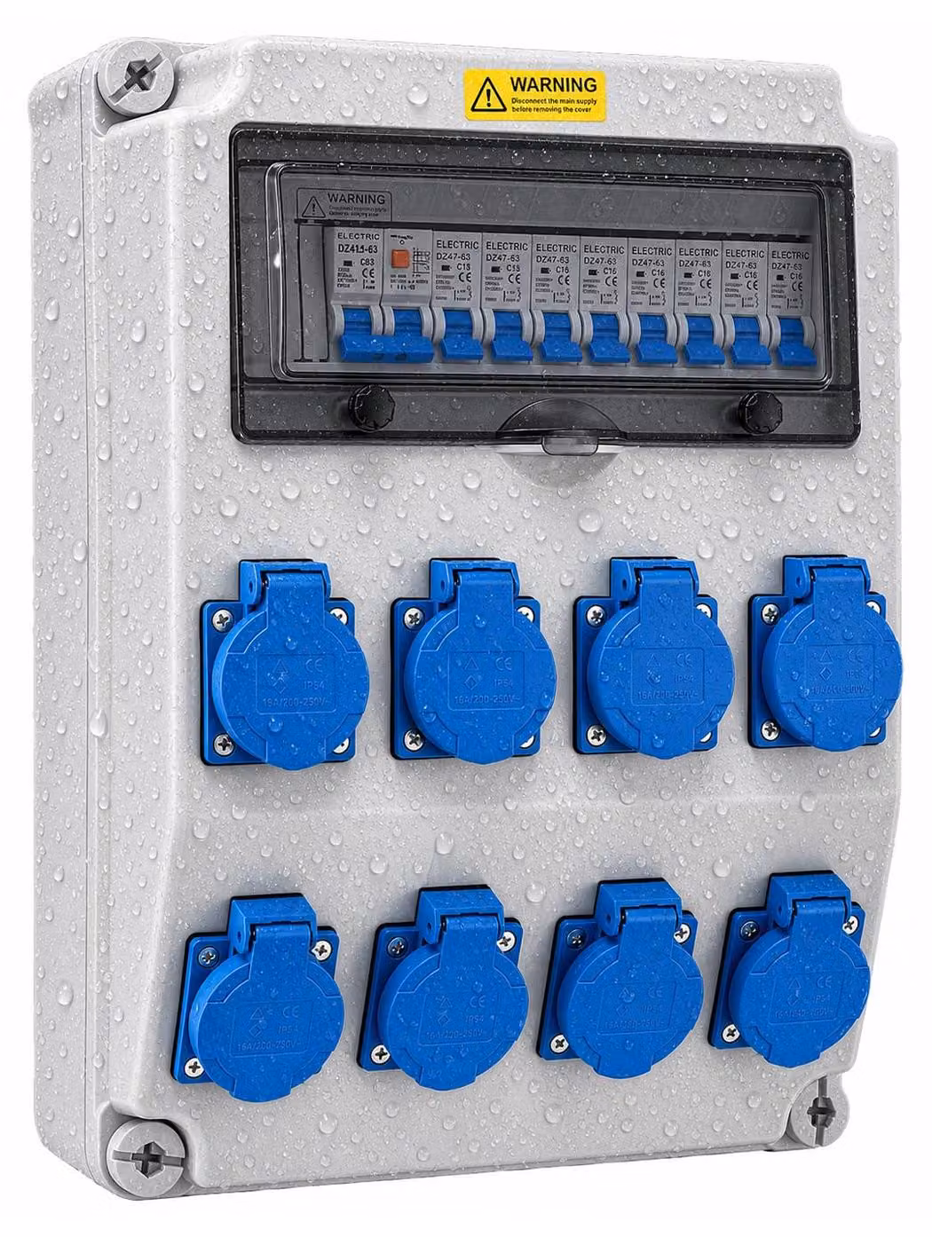 Distributore di corrente, quadro elettrico a parete con interruttore e protezione differenziale (FI) da 2P