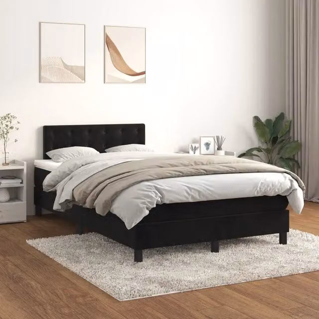 Letto Ibrido vidaXL con Giroletto a Molle e Materasso in Velluto Nero e Bianco L/P/H: 120 x 200 cm – 1