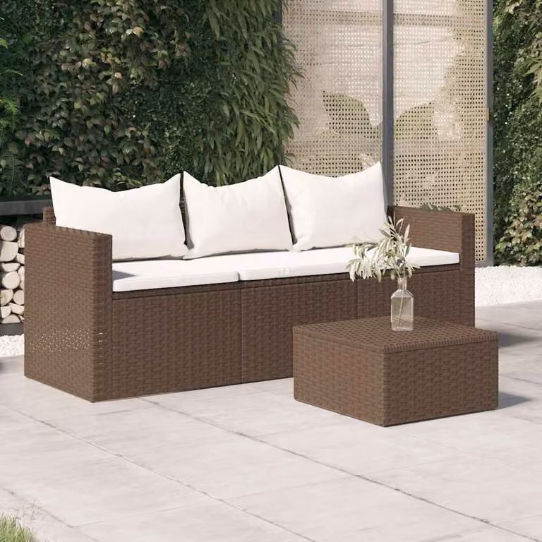 vidaXL Divano da Giardino a 3 Posti in Polyrattan Marrone e Bianco con Cuscini Imbottiti e Rivestimenti Rimovibili