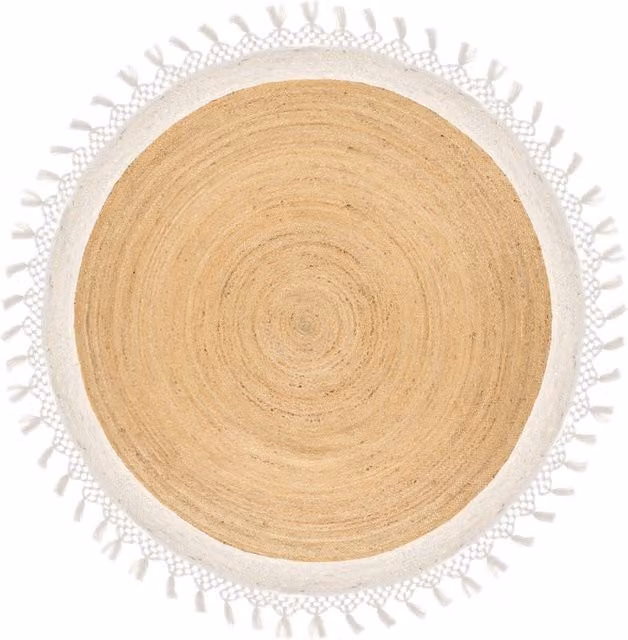 Tappeto Rotondo Beliani in Juta e Cotone Beige e Bianco con Design Boho Rustico Spirale, Fatto a Mano, Diametro: 200 cm – 1