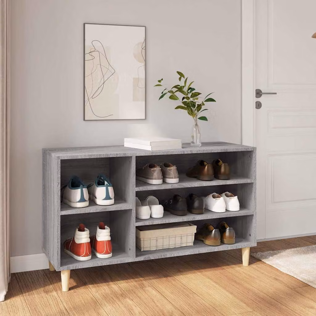Scarpiera moderna vidaXL in legno grigio con ante a battente e ripiani, L 102 cm x P 36 cm x H 60 cm
