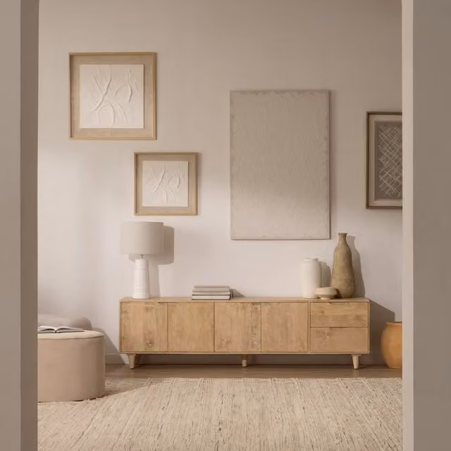 Mobile TV Dakar Banak in legno massiccio di mango color marrone e beige L: 200 cm, H: 55 cm