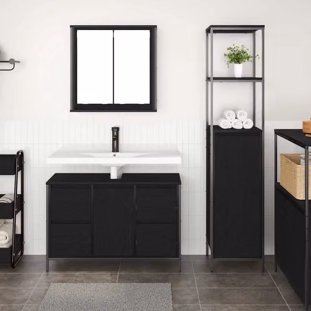 Set di mobili per il bagno 2 pz Rovere Nero 36 x 35 x 165 cm 3328374