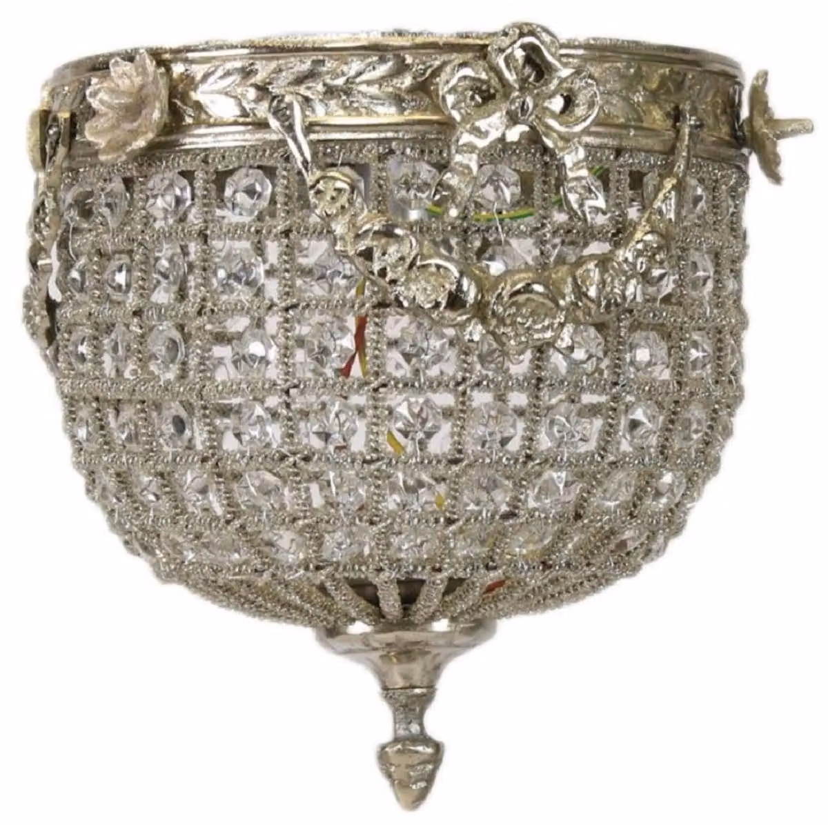 Casa Padrino Plafoniera barocca in cristallo argento Ø 20 cm - Plafoniera rotonda in stile barocco - Luci barocche - Nobile & Magnifico
