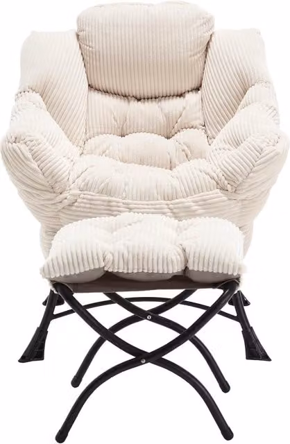 Poltrona lounge con pouf e braccioli in tessuto bianco, struttura in metallo e imbottitura in schiuma, L: 69,9 cm, P: 64,0 cm, H: 95,0 cm – 1