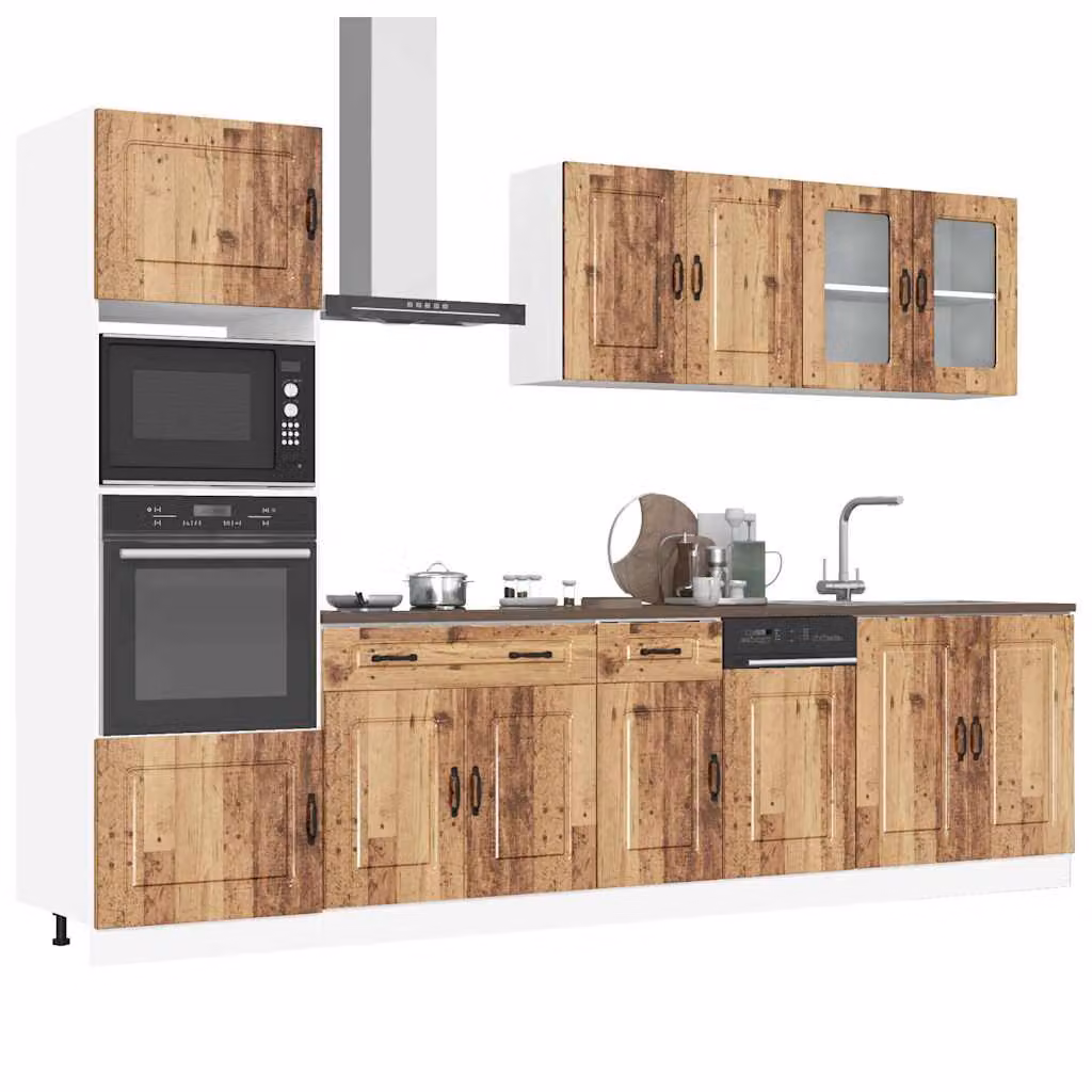 Set Mobili da Cucina vidaXL Kalmar 7 pz in Legno Vecchio Marrone con Ante in Vetro