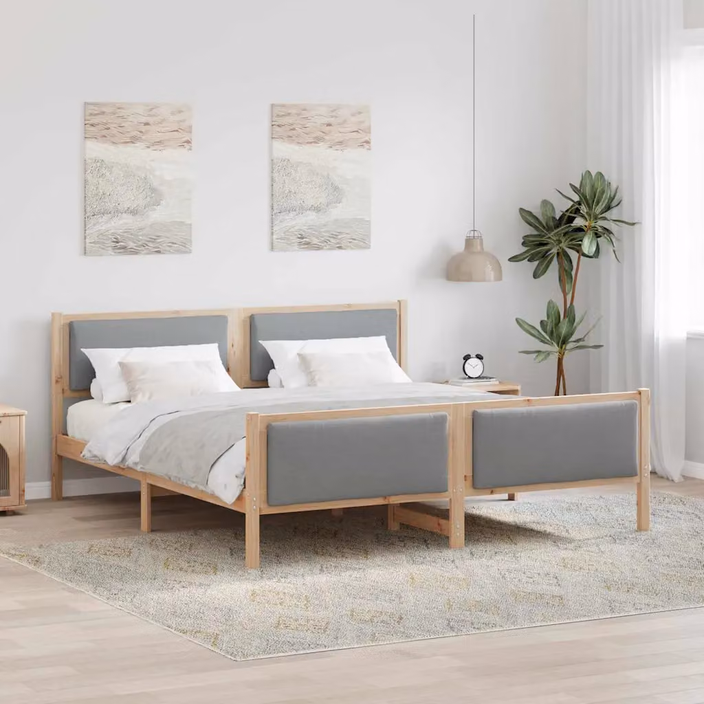Struttura del letto moderna vidaXL in legno di pino e tessuto, Grigio e Marrone, L/P/H: 180 x 200 x 85,5 cm – 1