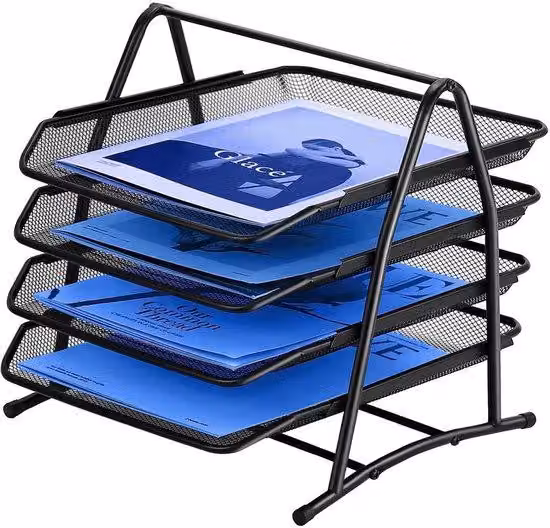 Organizer da scrivania in metallo per la scuola e l'ufficio, organizer a 4 ripiani per documenti e scrivania, cassetto portadocumenti, cassetta postale, contenitori impilabili, cassetto portacarte, organizer da scrivania per l'ufficio e la scuola