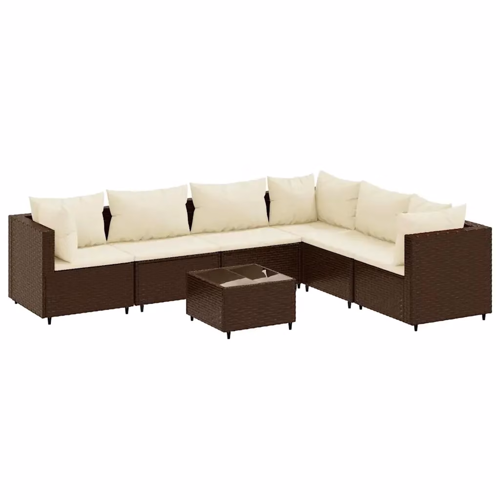 vidaXL Set Divani da Giardino 7 Pezzi a Forma di L con Cuscini e Tavolino in Polyrattan Marrone e Bianco – 2