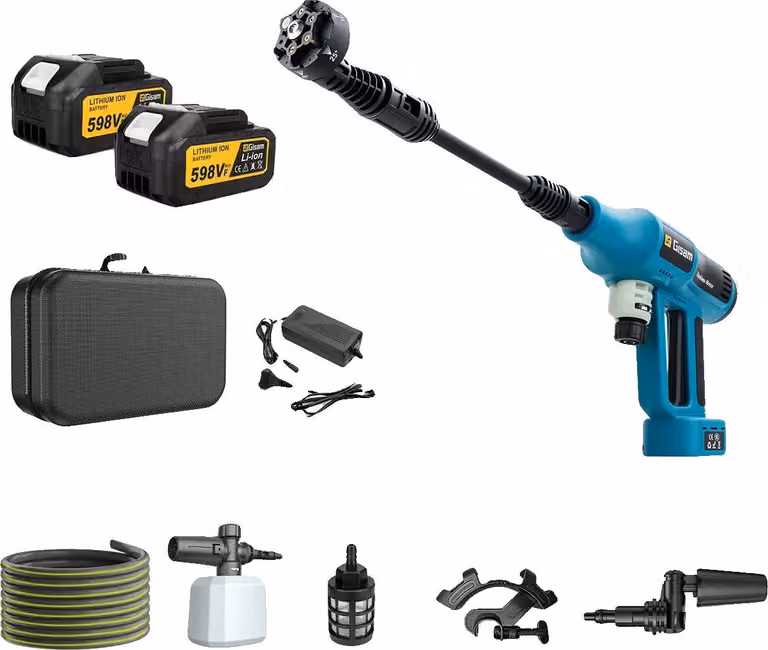 Pistola idropulitrice, funzionamento a batteria, livelli di pressione regolabili, 2 batterie