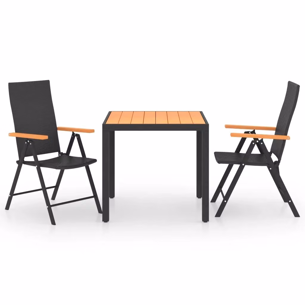 Set da pranzo da giardino vidaXL in polyrattan 3 pezzi Nero e Marrone – 2