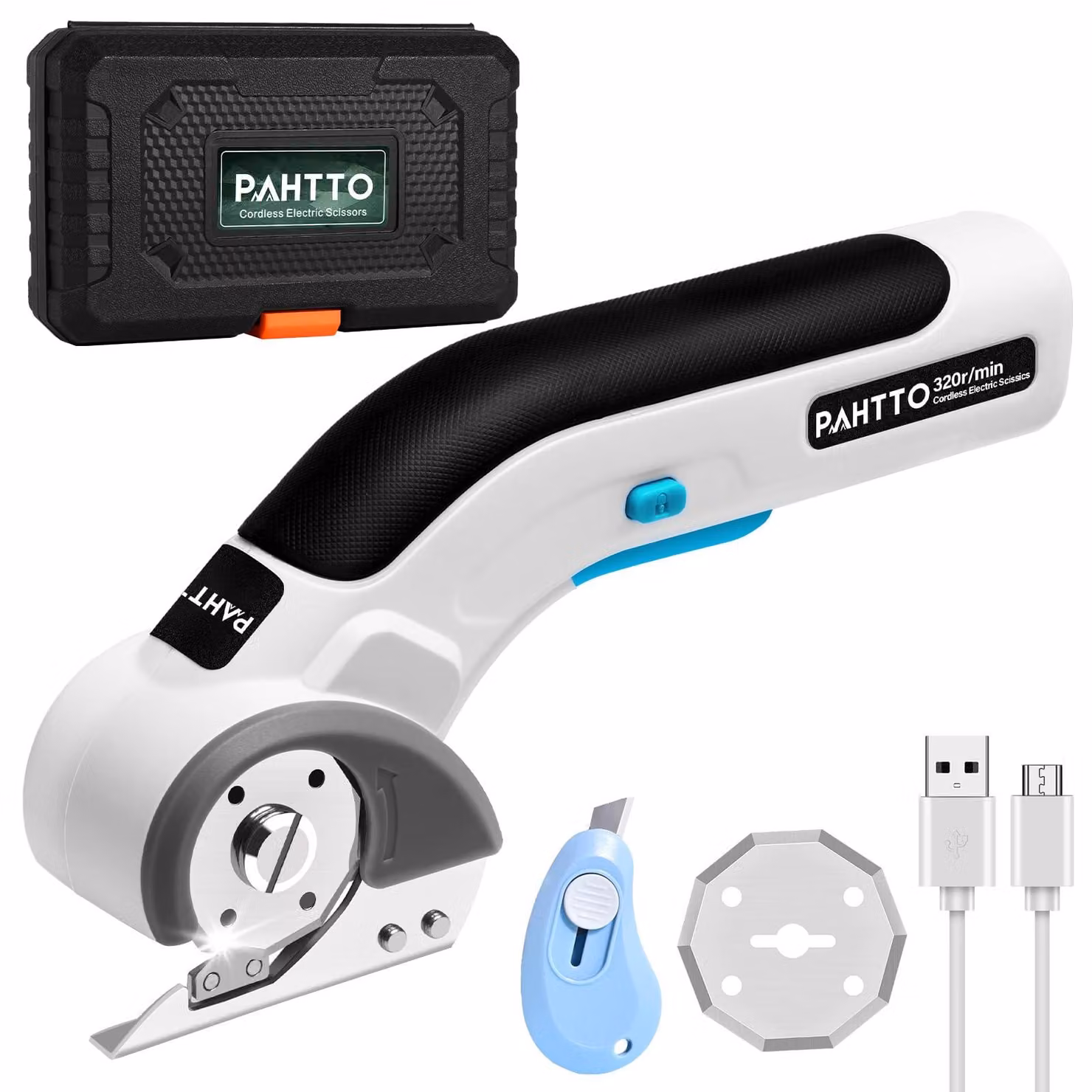 Forbice elettrica per tagliare cartoni, 4V, 320 tagli al minuto, lama rotante wireless