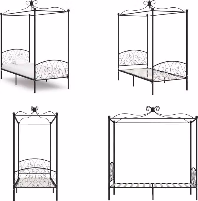 vidaXL Struttura letto a baldacchino in metallo nero 90 x 200 cm - Struttura letto - Cornici letto - Struttura letto - Letto