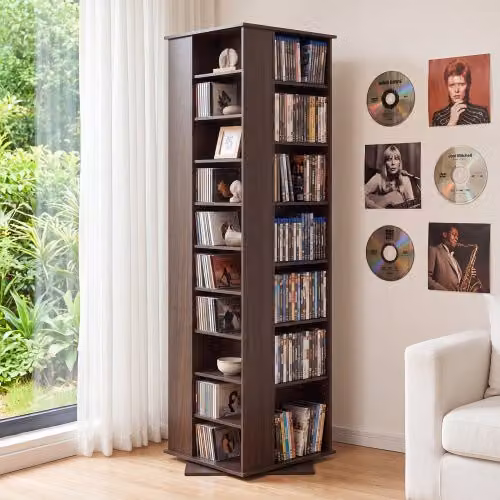 VEVOR Scaffale Girevole a 360 con 34 Scomparti e Ripiani Regolabili, Mobile a Colonna Contenitore in MDF per Libri e Riviste, Colore Marrone, H 163,6 x L 39,5 x P 47,5 cm