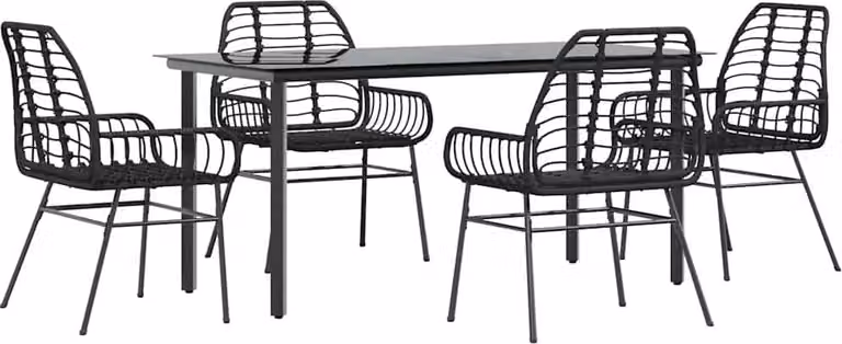 Set Mobili da Pranzo per Giardino 5 pz Nero Polyrattan Vetro