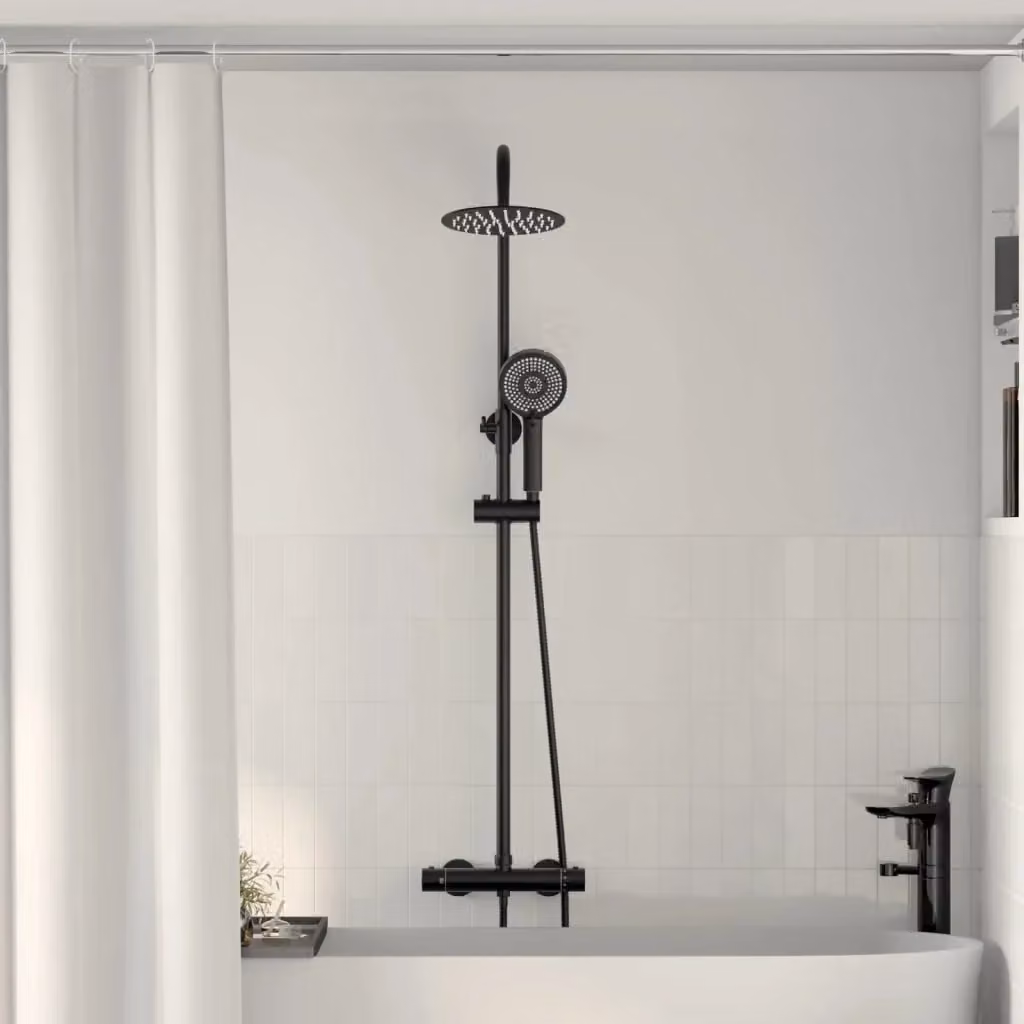 Set di Sistema Doccia Termostatico SS201 DESIGN IN in Acciaio Inox e Metallo, Colore Argento e Nero, Montaggio a Parete – 2