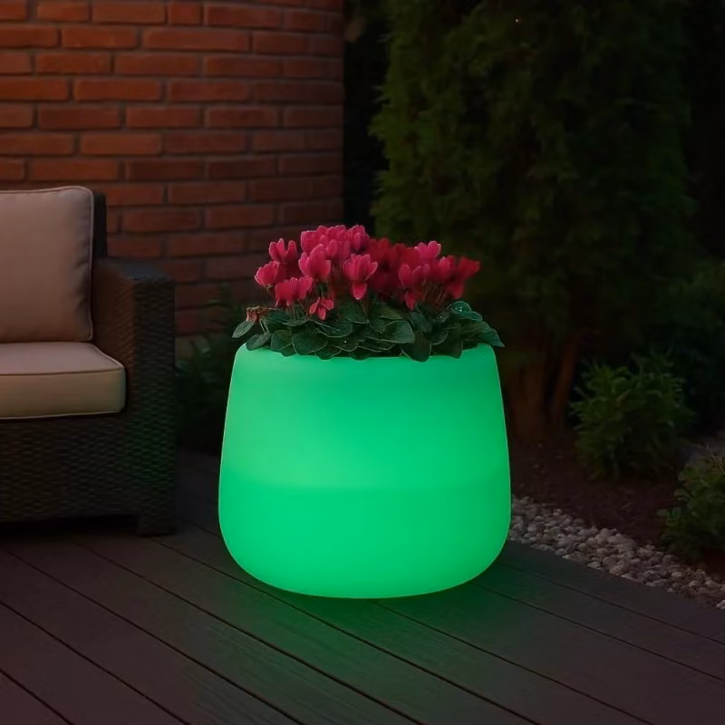 Vaso luminoso moderno Monacis in polimero con LED verde per interno ed esterno, Ø 53 cm, H 55 cm – 2